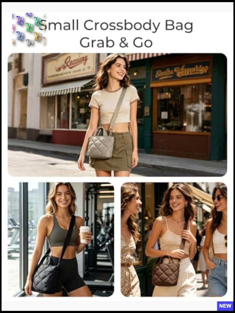 Lightweight Quilted Puffer Crossbody Tote with Multiple Pockets for Travel - Picture 2 of 7